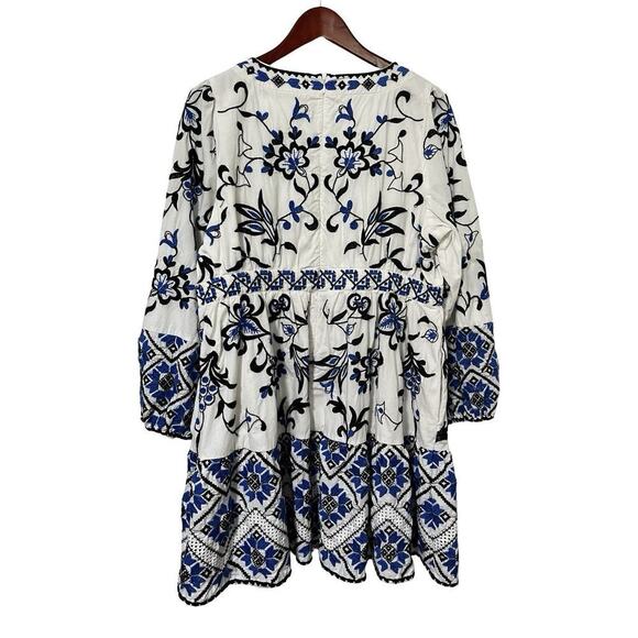 Anthropologie Sweetheart Embroidered Floral Mini Dress Size 16W Blue Beachy NWT - Picture 2 of 9